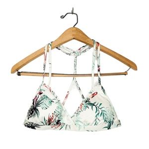 Roxy Tropical Palm Print Strappy Racerback Bikini Swimsuit Top Large L